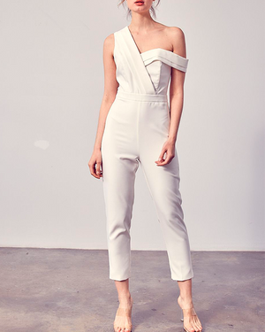 ONE SHOULDER JUMPSUIT - WHITE