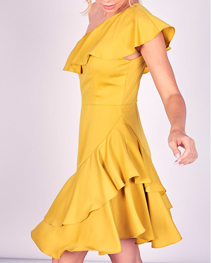 VESTIDO MIDI DE RUCHAS ONE SHOULDER - ILUMINATING YELLOW