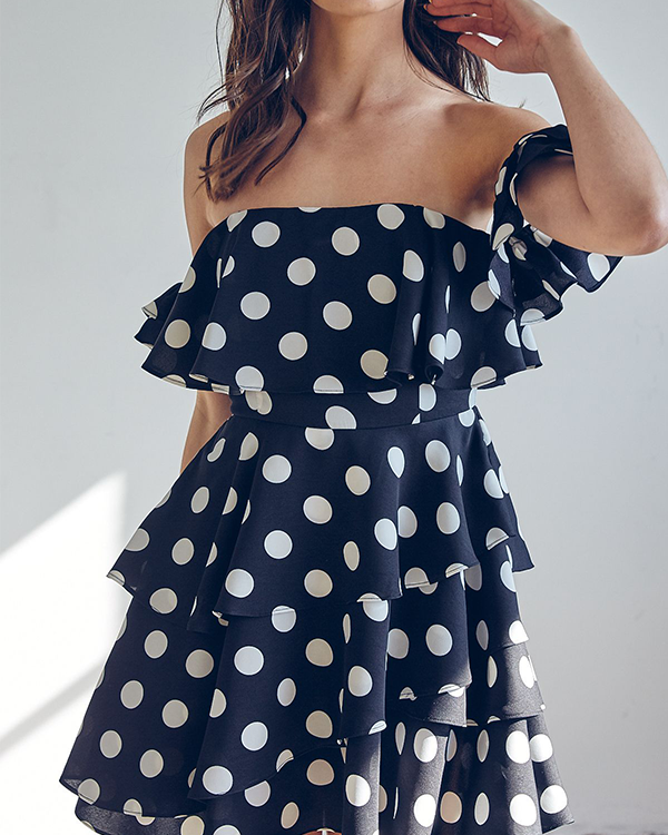 POLKA DOTS OFF SHOULDERS DRESS - AZUL NAVY