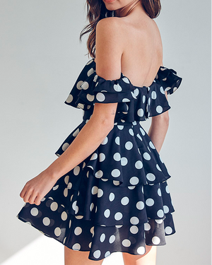 POLKA DOTS OFF SHOULDERS DRESS - AZUL NAVY