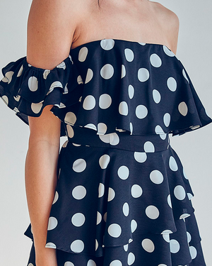 POLKA DOTS OFF SHOULDERS DRESS - AZUL NAVY