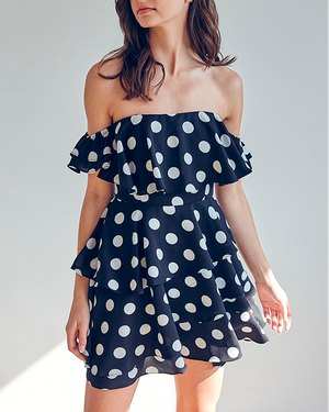 POLKA DOTS OFF SHOULDERS DRESS - AZUL NAVY