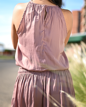 CORRUGATED WAIST MINI DRESS -  OLD ROSE