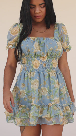 TEMPTING FLORAL PRINT DRESS - CELESTE