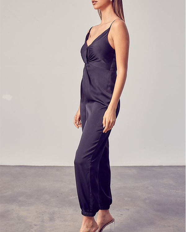 FRONT TWIST JUMPSUIT - BLACK