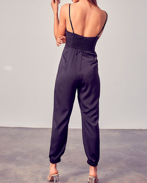 FRONT TWIST JUMPSUIT - BLACK