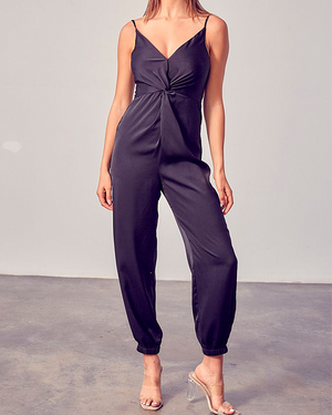 FRONT TWIST JUMPSUIT - BLACK