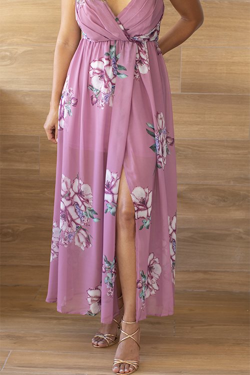 FLORAL CHIFFON MAXI DRESS -  ROSE