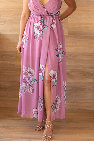 FLORAL CHIFFON MAXI DRESS -  ROSE