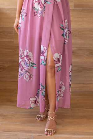 FLORAL CHIFFON MAXI DRESS -  ROSE