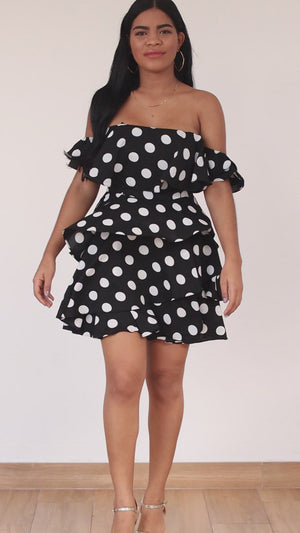 POLKA DOTS OFF SHOULDERS DRESS - AZUL NAVY