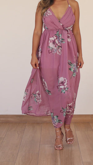 FLORAL CHIFFON MAXI DRESS -  ROSE